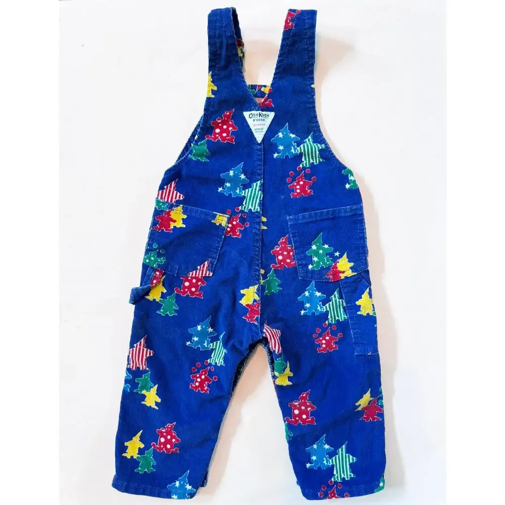 Vintage OshKosh Clown Print Blue Corduroy Overalls 24 Months